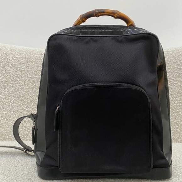 Authentic Pre-Owned Gucci Black Bamboo Backpack Bag Vinatge - Picture 1 of 16